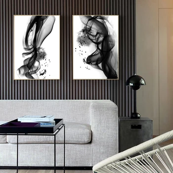 Абстрактни мастилото плакати, щампи стенни художествени картини на платно модел Черно-Бял скандинавски за хола домашен офис декор без рамка