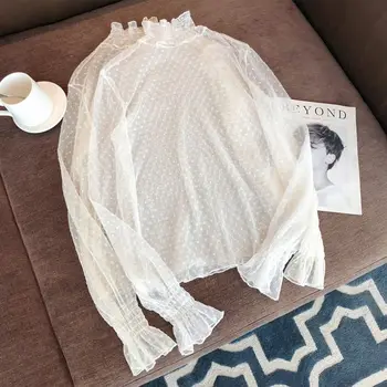 2020 нов дамски марля риза с дълъг ръкав разкроена ръкави restonic shan Секси Чисто окото върховете