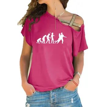Жените Swing Dancing Evolution graphic t shirt с къс ръкав дамска мода new girl tshirt нередовен коса кръст еластична превръзка чай върховете