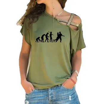 Жените Swing Dancing Evolution graphic t shirt с къс ръкав дамска мода new girl tshirt нередовен коса кръст еластична превръзка чай върховете