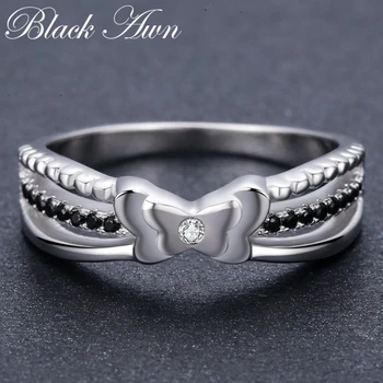 Романтична 2.8 г 925 сребро, бижута Черно шпинел пеперуда годежни пръстени за жени Bijoux C479