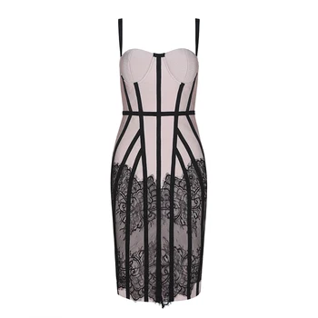 Beateen 2019 New Fashion Секси Spaghetti Strap Дантела Women Party Bodycon Bandage Midi Dress