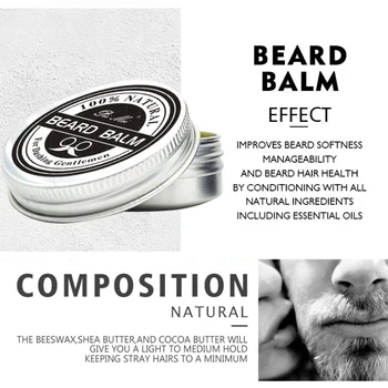 Натурален балсам за оформяне на брада, климатик професионален за растеж на брада Масло е органичен восък за мустаци масло за оформяне на брада, гладка полагане на 30 г+60 мл W1