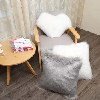 Cilected Pure White/Grey Cushion Cover Solid One Side Faux Fur Decorative хвърли Pillow Case квадратен плюш за домашен интериор 45x45cm