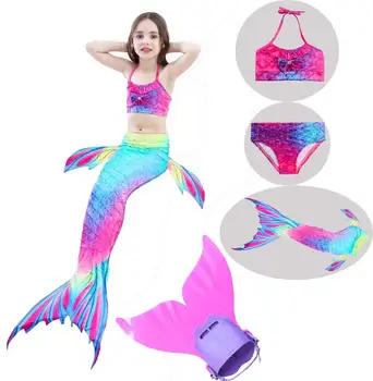 Girl Kids Mermaid Tail Swimmable Bikini Set Бански На Карнавалните Костюми На Принцеса Ариел Swimtail Rose Red 3-12 Години