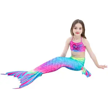 Girl Kids Mermaid Tail Swimmable Bikini Set Бански На Карнавалните Костюми На Принцеса Ариел Swimtail Rose Red 3-12 Години
