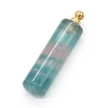 Естествен камък флуорит парфюм висулка цилиндрични розови кварцы етерично масло дифузор окачване за 