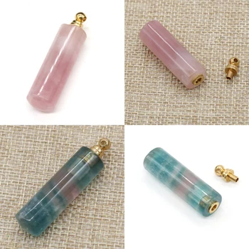 Естествен камък флуорит парфюм висулка цилиндрични розови кварцы етерично масло дифузор окачване за 
