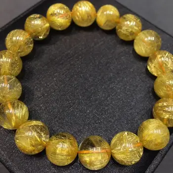 11 mm Top Natural Gold Rutilated Quartz Crystal Woman Gemstone Round Beads гривна бижута Бразилия сертификат AAAAA