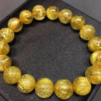 11 mm Top Natural Gold Rutilated Quartz Crystal Woman Gemstone Round Beads гривна бижута Бразилия сертификат AAAAA