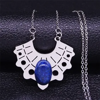 Неръждаема стомана естествен камък чешки колие синьо сребрист цвят огърлица верига дамски бижута collares de acero inoxida NXS04