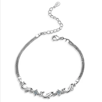 Мода 925 сребро верига гривни за жени партия сладък Делфин гривна гривна луксозен Crystal CZ, бижута, подаръци