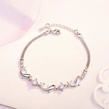 Мода 925 сребро верига гривни за жени партия сладък Делфин гривна гривна луксозен Crystal CZ, бижута, подаръци