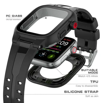 Черен спортен екран протектор непромокаем калъф за Apple Watch Case Series 6 SE 5 4 3 силикон каишка каишка за iWatch 44 мм 42 мм