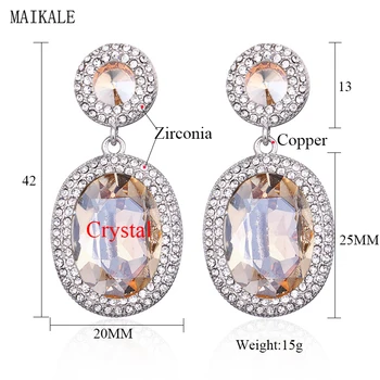 MAIKALE Classic Round Austria Crystal дълги обици с цветни обеци с кристали циркониеви обеци за жени, бижута луксозни подаръци