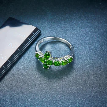 Натурален хром диопсид класически пръстени твърди сребро 925 1.49 карата ярко зелен скъпоценен камък, подарък за изискани бижута за жени