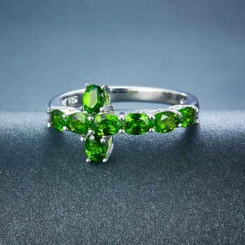 Натурален хром диопсид класически пръстени твърди сребро 925 1.49 карата ярко зелен скъпоценен камък, подарък за изискани бижута за жени