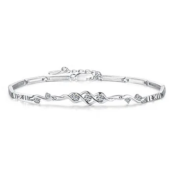 сребро 925 мода блестящи Кристали, Дамски гривни, бижута жените ladies'bracelet не изчезват капка