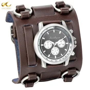 LANCARDO мъжки часовник пънк ретро тахиметр широка каишка часовници мъжки Reloj часовници кожена гривна кварцов военни мъжки ръчен часовник