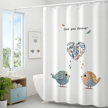 Обичам те завинаги душ завеса романтична водоустойчив полиестер душ завеса печат на сърцето w/ птица завеси за баня с куки