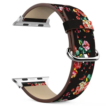 Флорални цветни класически марка Кожена каишка за Apple iwatch 38 mm / 42 мм, серия 1 2 3 мъжки дамски Ръчен часовник гривна