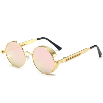 Steampunk кръгли слънчеви очила ретро ретро слънчеви очила за мъже жени Стилна малка метална дограма за кръгли очила Gafas de sol