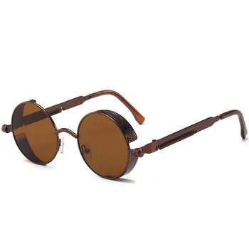 Steampunk кръгли слънчеви очила ретро ретро слънчеви очила за мъже жени Стилна малка метална дограма за кръгли очила Gafas de sol