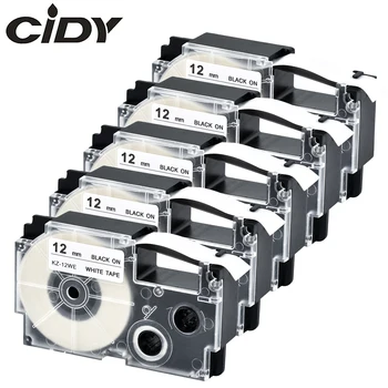 CIDY 5pcs XR-12WE XR 12WE XR12WE 12mm black on white е съвместим с Casio label printer KL-60 KL-120 здрава залепваща лента этикеточная