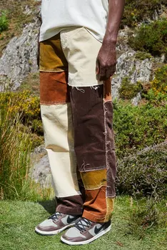 Мъжки директни дънкови панталони модни реколта издържат лоскутные цветни блоковые дънкови панталони Мъжки ежедневни панталони скъсани управление