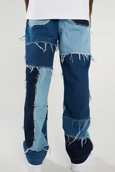 Мъжки директни дънкови панталони модни реколта издържат лоскутные цветни блоковые дънкови панталони Мъжки ежедневни панталони скъсани управление