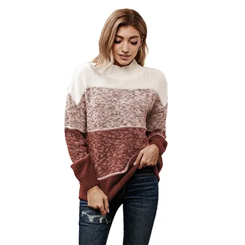 Пуловери Женски райета turtlenecks с дълъг ръкав вязаный пуловер 2020 женски нови есенно-зимните пуловери Дамски дрехи JS04