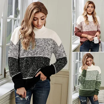 Пуловери Женски райета turtlenecks с дълъг ръкав вязаный пуловер 2020 женски нови есенно-зимните пуловери Дамски дрехи JS04