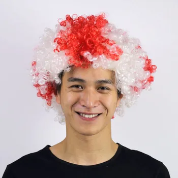 Гореща разпродажба 1 бр. интересна работата на вълнообразни клоун перука на косата Коледно парти синтетични косми футболни фенове подпори перука cosplay на косата
