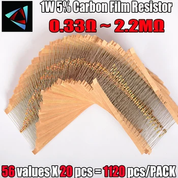 1 W 5% 56 стойности*20pcs=1120ШТ 0.33 R-2.2 Мом въглероден филмът резистор асорти комплект