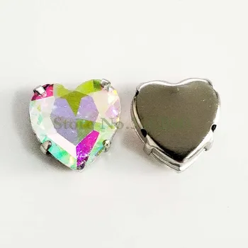 AB цвят форми на сърцето високо качество на кристал Crystal нокът кристали, шиене на камък с дупка, за Сам облекло, аксесоари SWH06