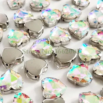 AB цвят форми на сърцето високо качество на кристал Crystal нокът кристали, шиене на камък с дупка, за Сам облекло, аксесоари SWH06