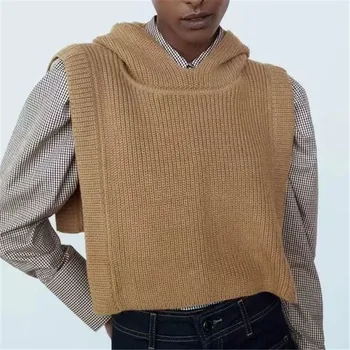 BLSQR мода плътен вязаный жилетка жени реколта с качулка, женски жилетка, пуловер crop пуловер шик върховете