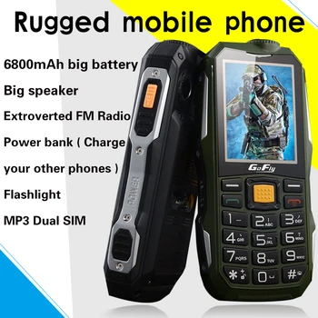 Gofly F7000 удароустойчив грапав външен старши мобилен телефон силен звук Фенерче FM дълъг режим на готовност Power bank Bluetooth SOS Speed Dial