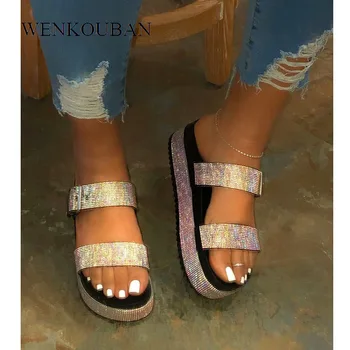 2020 лятна дамски обувки и сандали на платформа чехли пързалки с катарама от дамски чехли дебела подметка дамски чехли Sandalen Dames
