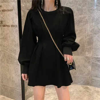QWEEK черна Готик готик рокля 2021 нов хит Harajuku с дълъг ръкав Bodycon мини рокля дамски ежедневни рокли за жени градинска облекло