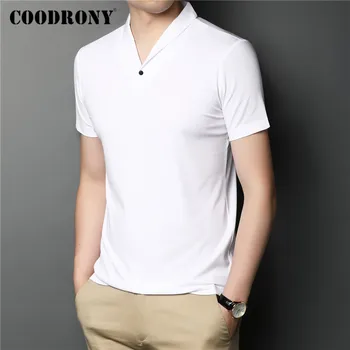 COODRONY Градинска мода яка тениска мъжете пролет лято къс ръкав тениска чист цвят върховете памук тениска Homme C5041S