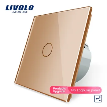 Livolo EU Standard 1 Gang 2 Way Control Wall Switch,AC220~250V, Crystal Glass Panel, Wall Light Touch Screen Switch, VL-C701S-15