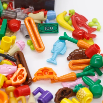 Творчески тухли сити приятели аксесоари храни плодове, хляб, риба, пиле кухня част на MOC модел създател на строителни блокове на детски играчки на едро