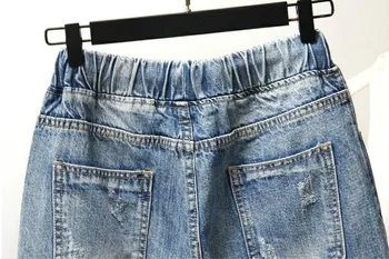 Лятото плюс размер еластичен колан разкъсно дупка 910 дължина Капри дънкови панталони, дънки за жени L XL 2XL 3XL 4XL