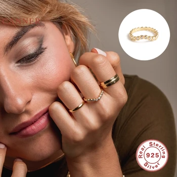 CANNER Wave Bezel Diamond Ring 925 сребро Anillos златни пръстени за жени, луксозни и изискани бижута-годежни пръстени Bijoux