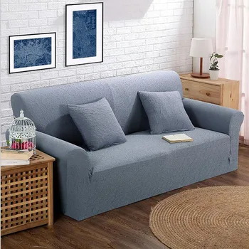 Прост стил на all inclusive разтегателен корица двойна седалка плат кожен диван набор от еластичен плътен цвят за домашен текстил