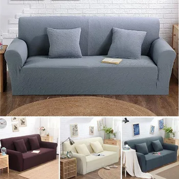 Прост стил на all inclusive разтегателен корица двойна седалка плат кожен диван набор от еластичен плътен цвят за домашен текстил