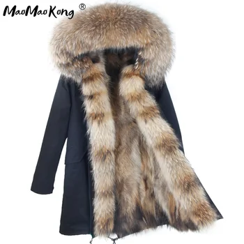 Maomaokong 2020Real естествена кожа палто зимно яке дълги жени кожа с подложка с качулка паркове жена яке палто жените истински кожа палто истински