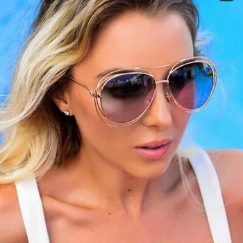 Повече от големи кръгли слънчеви очила Жени 2020 новата луксозна марка пилот слънчеви очила ретро Модни дамски кухи метални рамки очила с UV400