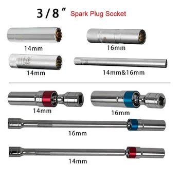 Висока магнитна 14mm 16mm 12 точков ключ за отстраняване на карданния запалителната свещ гнездо тънка стена 3/8 